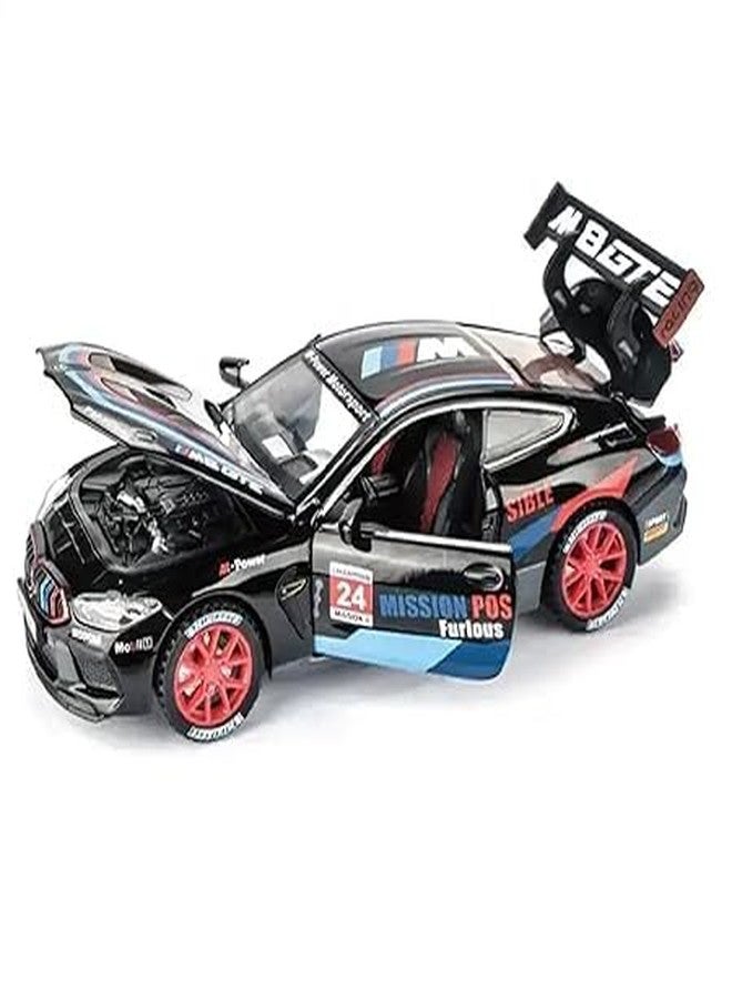 ماياترا سيارة ماياترا BMW M8 GT3 نموذج مصبوب من المعدن بمقياس 1:24 - لعبة سحب للخلف مع أضواء وصوت وأبواب قابلة للفتح (أسود) - Image 3